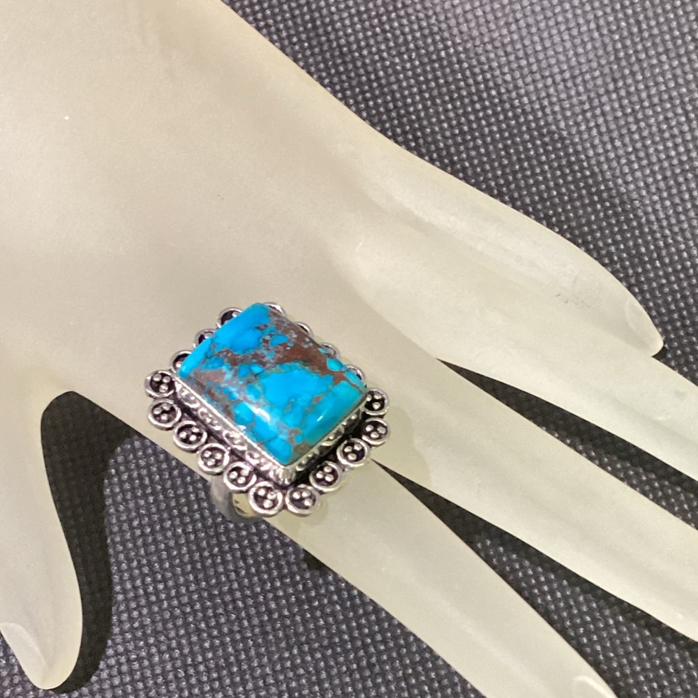 Sterling Silver 925 vintage Style Turquoise Square Unique Ring 7